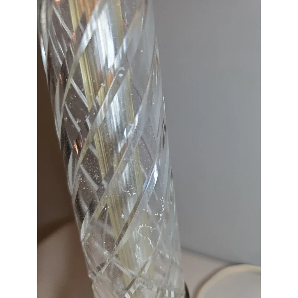 Heavy Vtg Diamond Cut Crystal Glass Table Lamp Hollywood Regency Loevsky Style